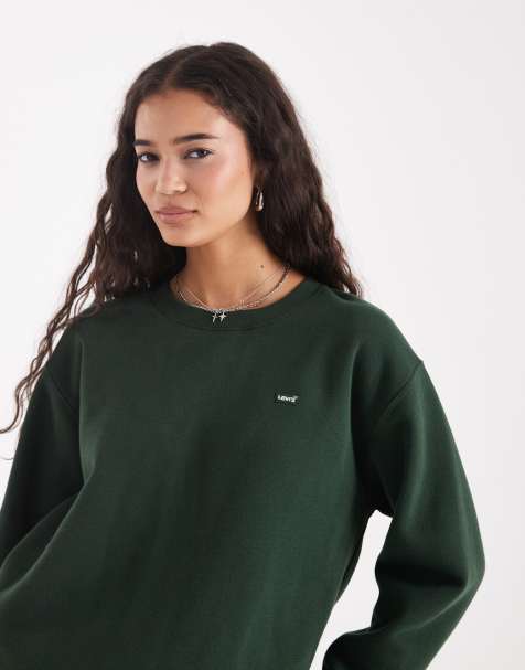 Levi's sweatshirt with small batwing logo in dark green - view 1
