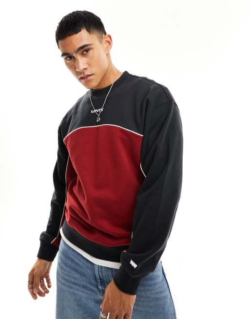 Levi's sweatshirt with small central logo in colour block black red | ASOS