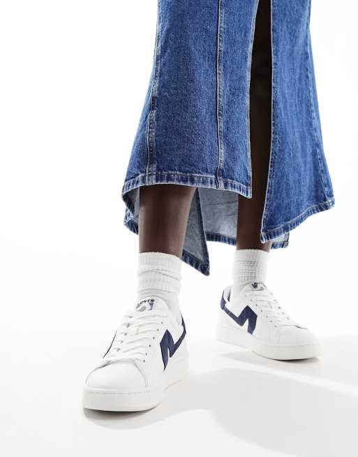 Levi's Swift leather trainer in white with navy suede backtab ASOS