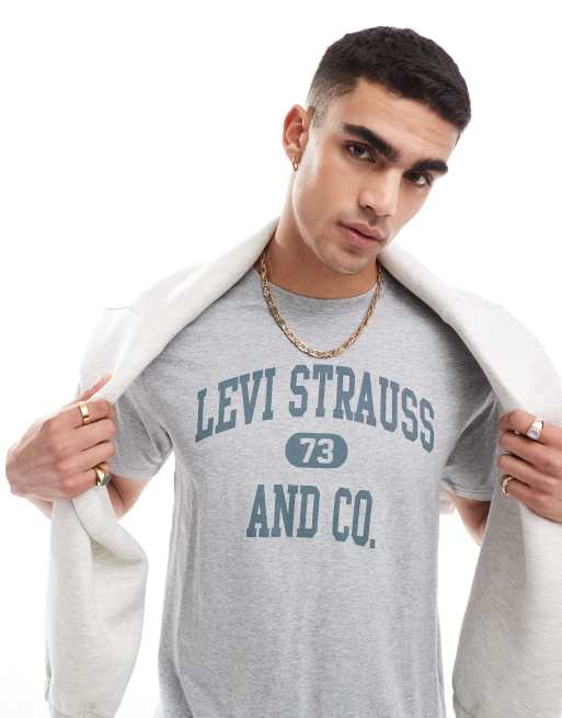 Levi's – Szary melanżowy T-shirt o luźnym kroju z logo w uczelnianym stylu