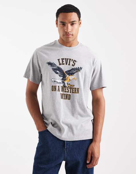 Levi's – Szary melanżowy T-shirt o luźnym kroju z logo z orłem w uczelnianym - view 1