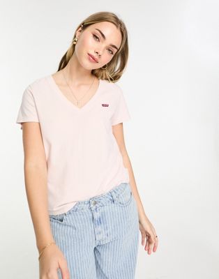 Levi's v neck t-shirt with logo in pink - ASOS Price Checker