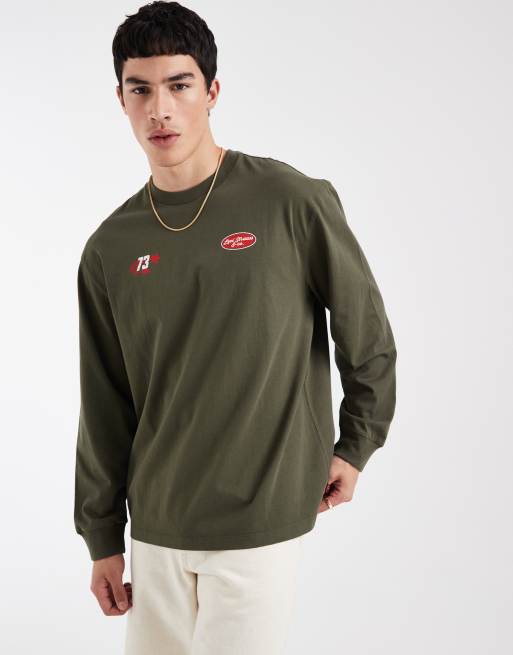 Levi's t-shirt à manches longues authentique avec imprimé au dos en kaki, 4 de 5