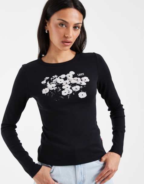 Levi's T-shirt a maniche lunghe con stampa floreale grafica nera - view 1