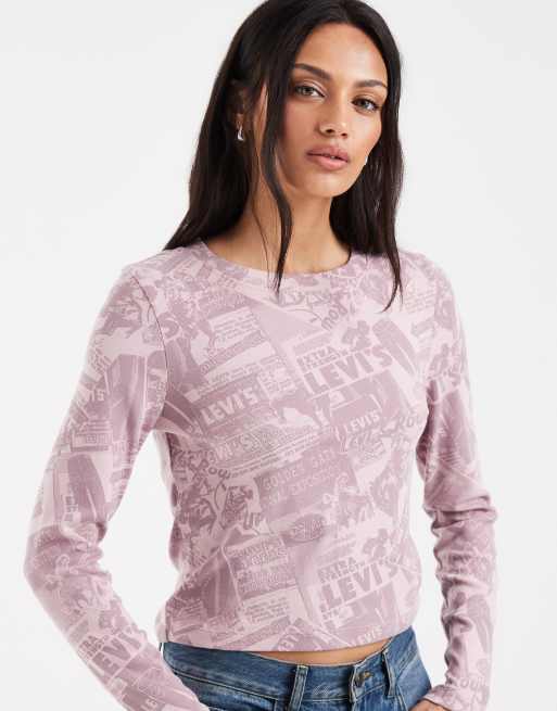 Levi's T-shirt a maniche lunghe con stampa lavanda slavata, 3 di 4