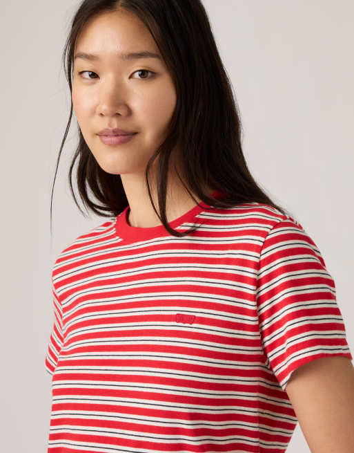 Levi's T-shirt a righe in cotone rossa, 3 di 4