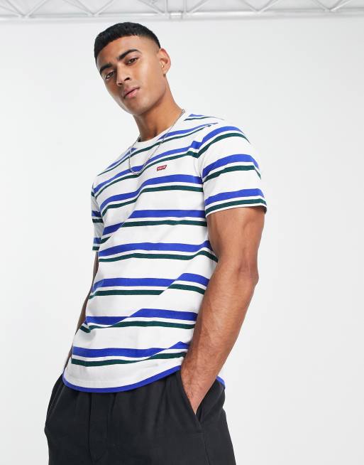 Levi's - T-shirt a righe viola e verdi con logo