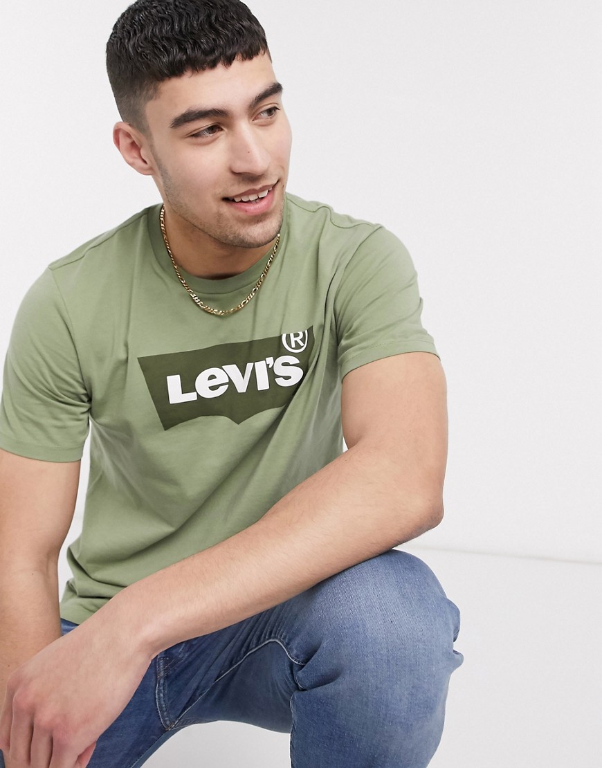 Levi's - T-shirt ampia verde aloe slavato con logo batwing tono su tono