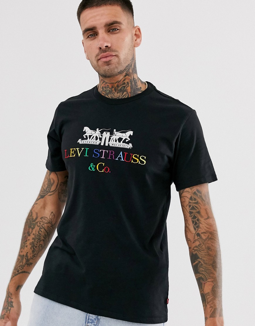 Levi's - T-shirt anni '90 con logo e 2 cavalli nero minerale