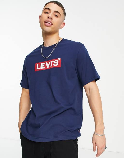 Levi s T shirt avec tiquette logo encadr e Bleu marine ASOS