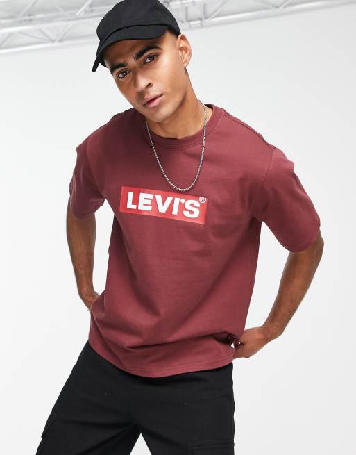 Levi s T shirt avec tiquette logo encadr e Bordeaux ASOS