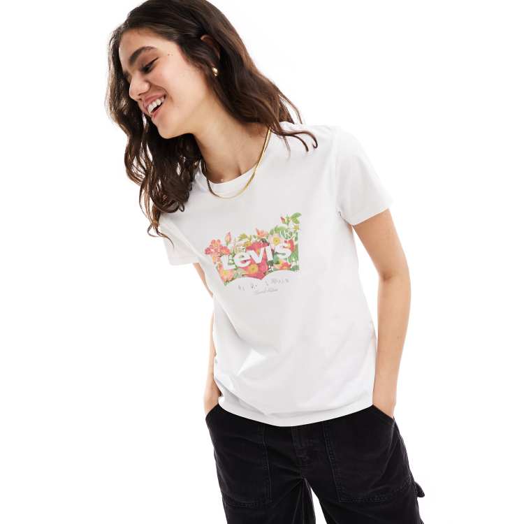 Levi s T shirt avec logo a imprime fleuri Blanc