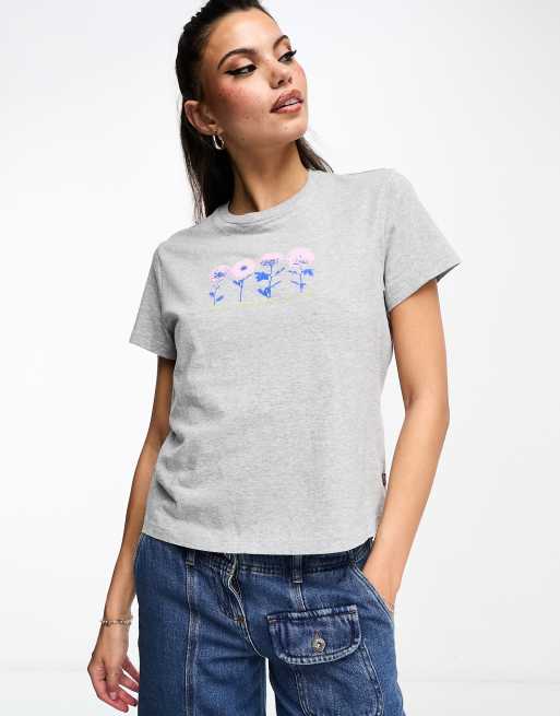 Levi s T shirt avec logo fleurs Gris p le ASOS