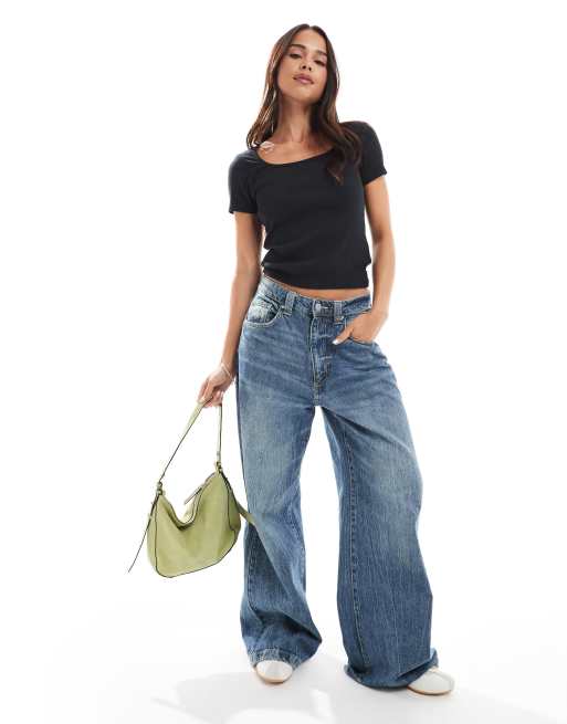 Levi's - T-shirt basic nera con scollo squadrato, 2 di 4