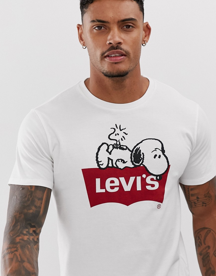Levi's - T-shirt bianca con logo batwing e stampa di Peanuts e Snoopy-Bianco