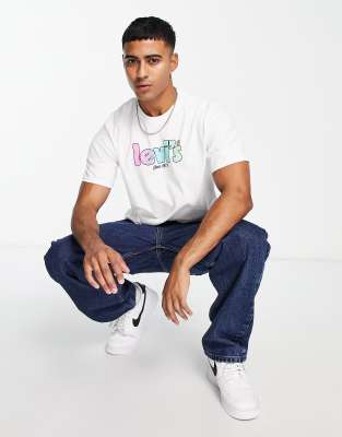 T-shirt bianca con logo poster sfumato-Bianco - Levi's T-shirt donna  - immagine1