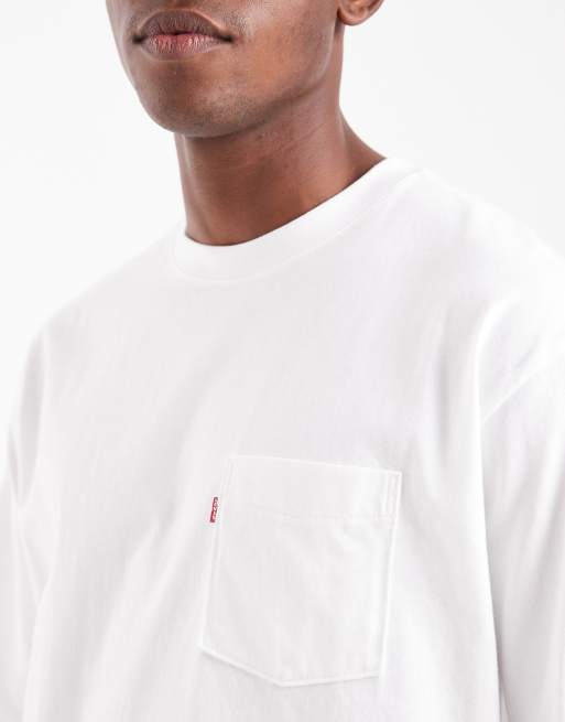 Levi's - T-Shirt bianca con tasca sul petto con linguetta, 5 di 5