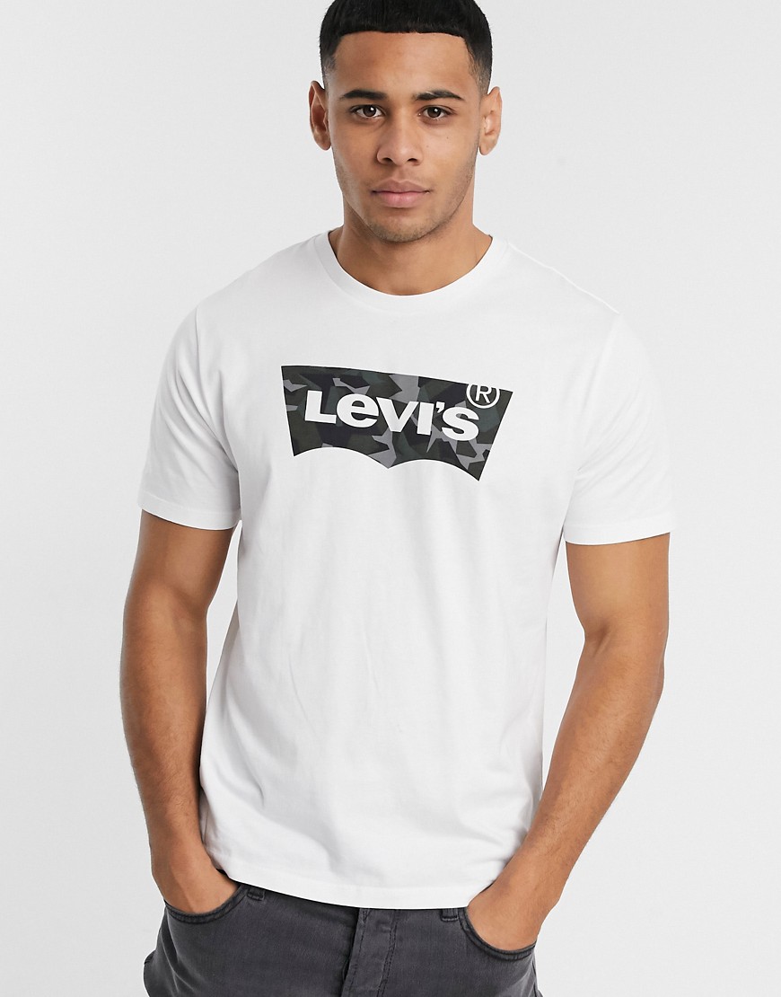 Levi's - T-shirt bianco mimetico con logo batwing mimetico