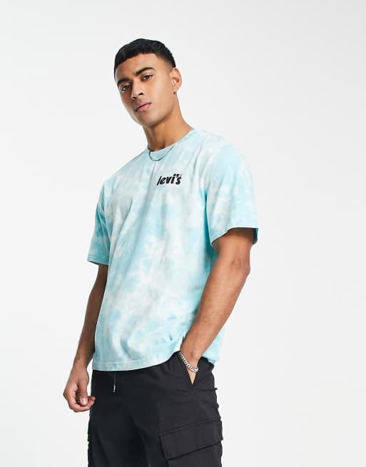Levi's - T-shirt blu tie-dye con logo stile poster