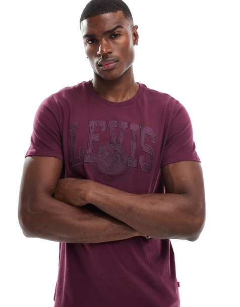 Levi's - T-shirt bordeaux stile college comoda con logo applicato tono su tono - view 1