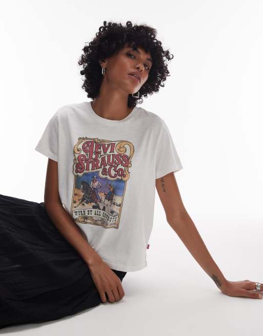 Levi's - T-shirt carré à motif logo - Blanc