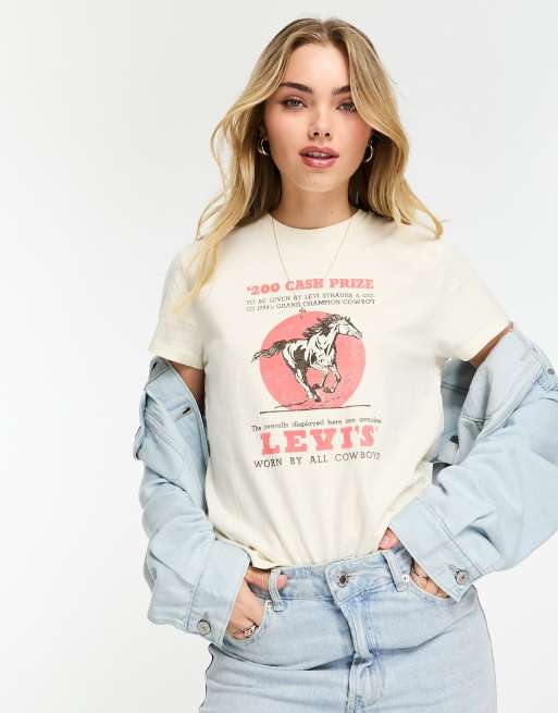 Levi's - T-Shirt color crema con logo con cavallo vintage
