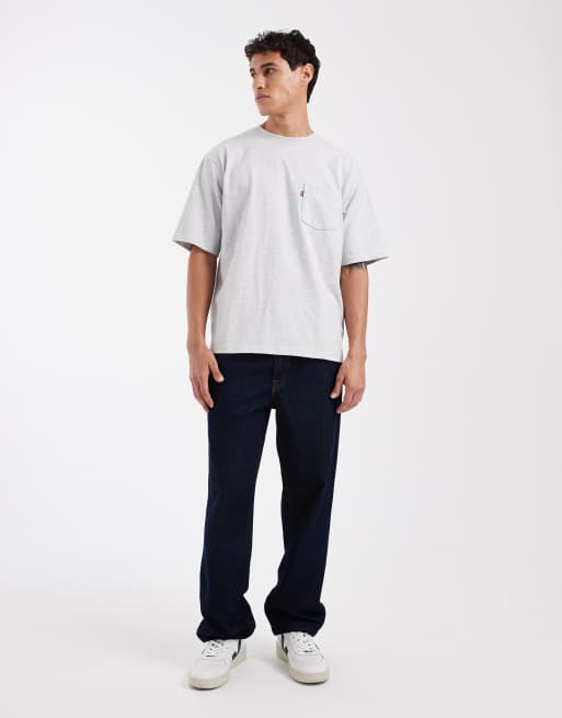 Levi's - T-shirt color grigio mélange con tasca sul petto con etichetta, 2 di 5