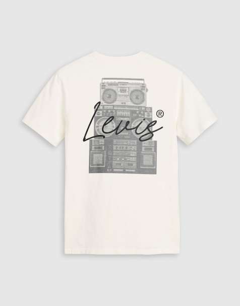 Levi's - T-shirt comoda beige con stampa di stereo sul retro - view 1