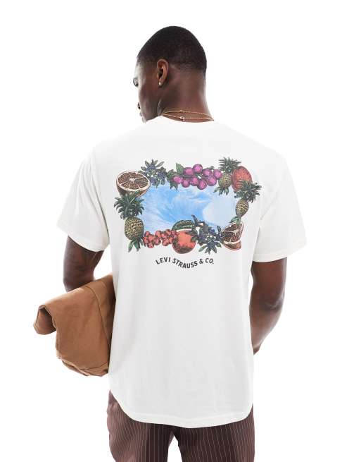 Levi's - T-shirt comoda crema con stampa sul retro di logo con frutta e scritta 