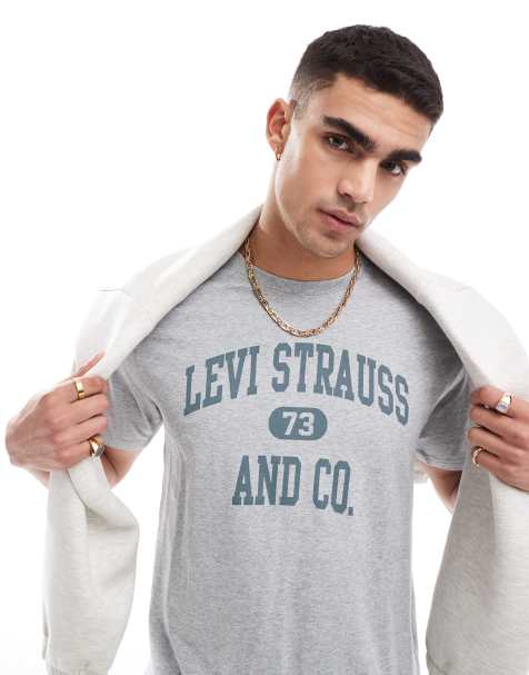 Levi's - T-shirt comoda grigio mélange con logo stile college - view 1
