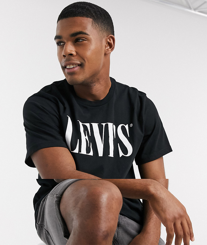 Levi's - T-shirt comoda nera con logo serif-Nero