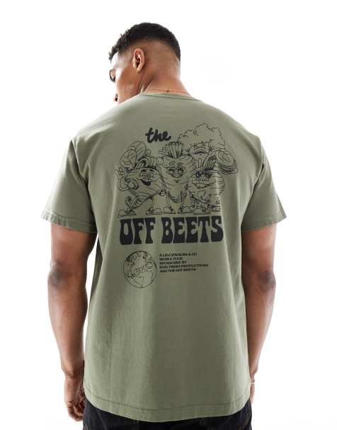 Levi's - T-shirt comoda verde kaki con stampa "Off Beets" sul retro - view 1