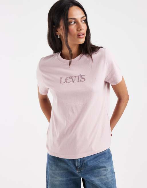 Levi's T-shirt con logo e strass rosa, 2 di 4