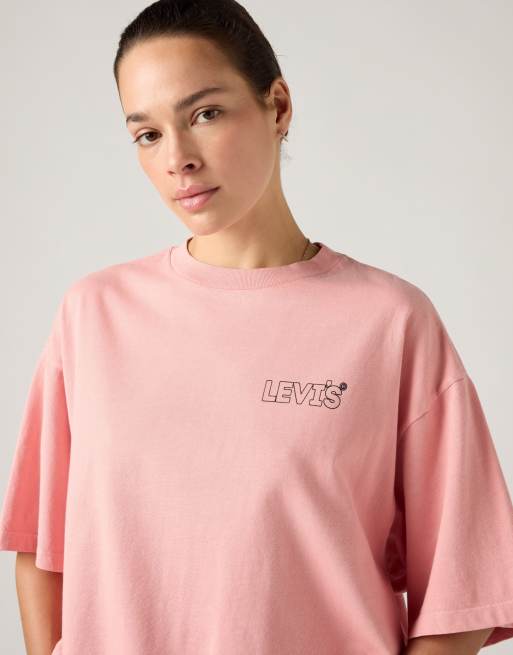 Levi's - T-shirt corta in cotone color corallo con grafica, 2 di 4