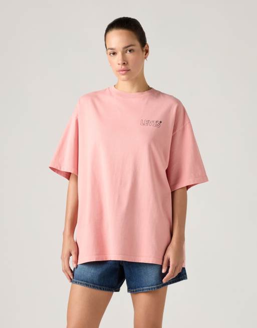 Levi's - T-shirt corta in cotone color corallo con grafica, 4 di 4