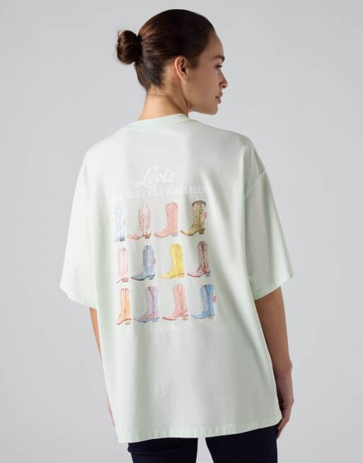 Levi's - T-shirt corta in cotone verde pallido con grafica, 3 di 4