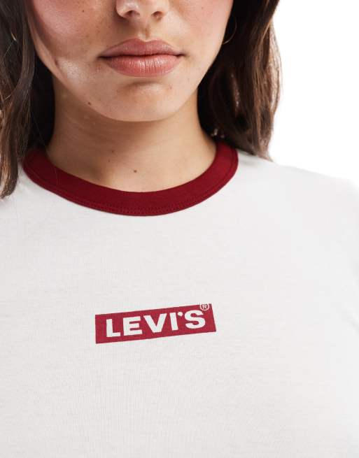 Levi's - T-shirt court à logo encadré et bordures contrastantes - Blanc, 3 de 4