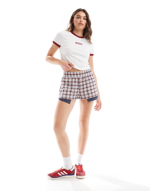 Levi's - T-shirt court à logo encadré et bordures contrastantes - Blanc, 4 de 4