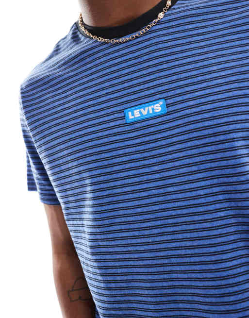 Levi's - T-shirt décontracté rayé avec petit logo encadré au centre - Bleu chiné, 3 de 4