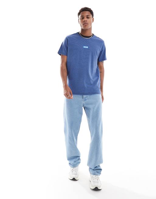 Levi's - T-shirt décontracté rayé avec petit logo encadré au centre - Bleu chiné, 4 de 4
