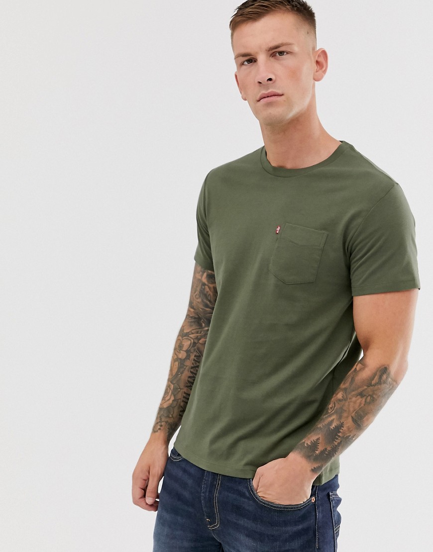 Levi's - T-shirt girocollo con tasca-Verde