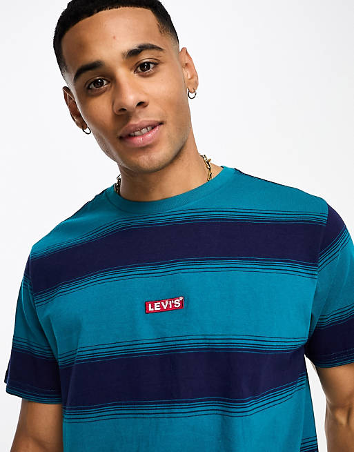 Levi's t-shirt in blue stripe with central small box tab logo | ASOS