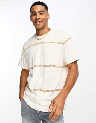 Levi's Levi's t-shirt in cream stripe with pocket logo-White