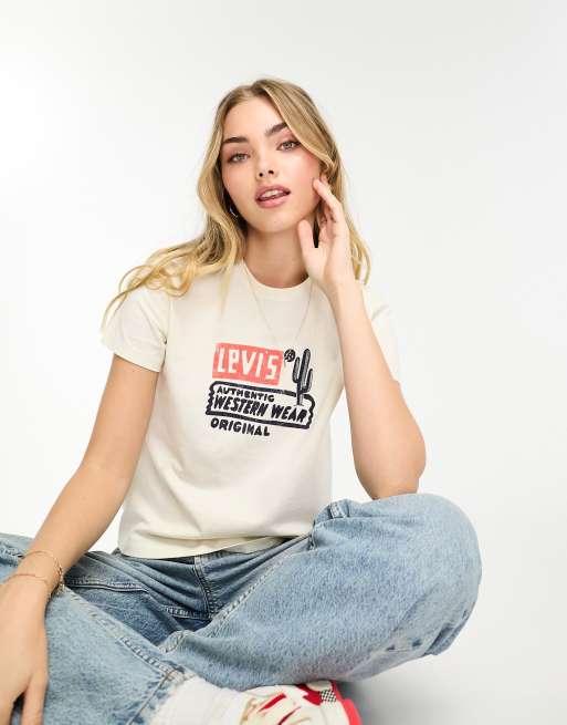 Levi s T Shirt in Creme mit Kaktus Logo