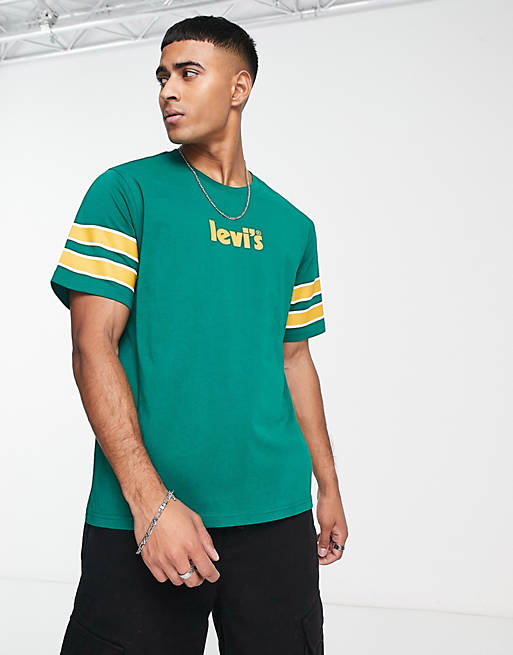 Levi's t-shirt in green with sleeve stripes with chest logo | ASOS
