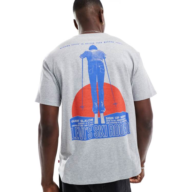 Levi s T Shirt in meliertem Grau mit Vintage Schnitt und Retro Ski Rodeo Print auf dem Rucken