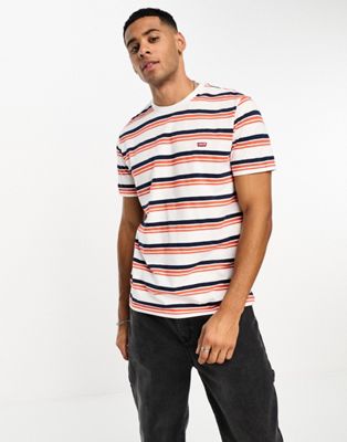 Levi's t-shirt in red stripe with central small batwing logo