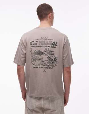 T-Shirt in Steinbeige mit Kröten-Grafikprint-Neutral Neutral XL