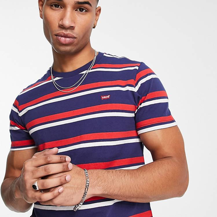 tone dynasti Normal Levi's t-shirt in stripe red and blue with logo | ASOS