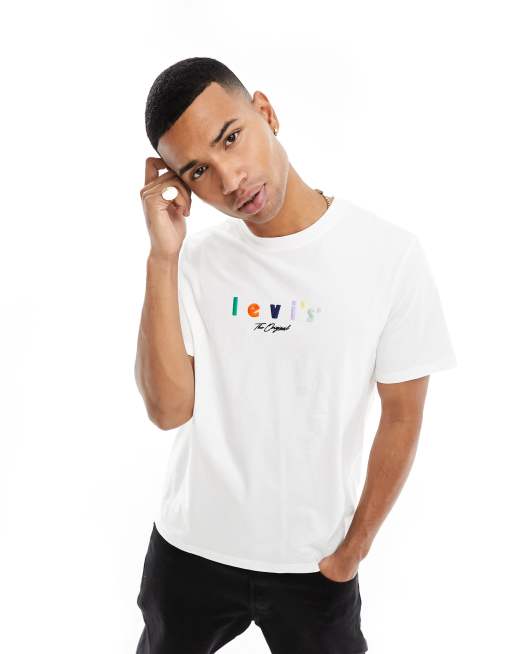 Levi's – T-Shirt in Weiß mit buntem, mittigem Logo